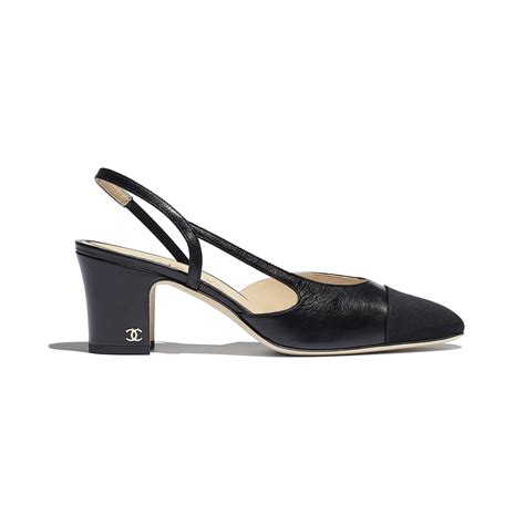 chanel goatskin & grosgrain beige & black slingbacks